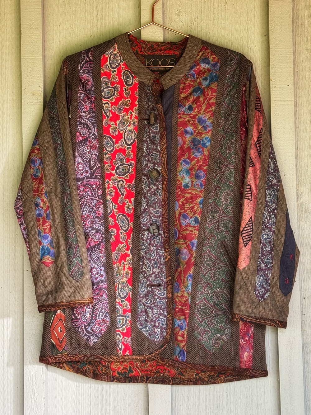 Vintage Koos Van Den Akker Quilted Jacket - Red & Brown - L- 12